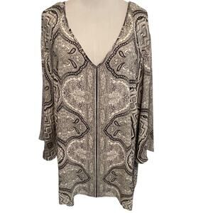 Rose & Olive Mixed Paisley Tunic Womens Size 2X Black & White V-Neck Relaxed